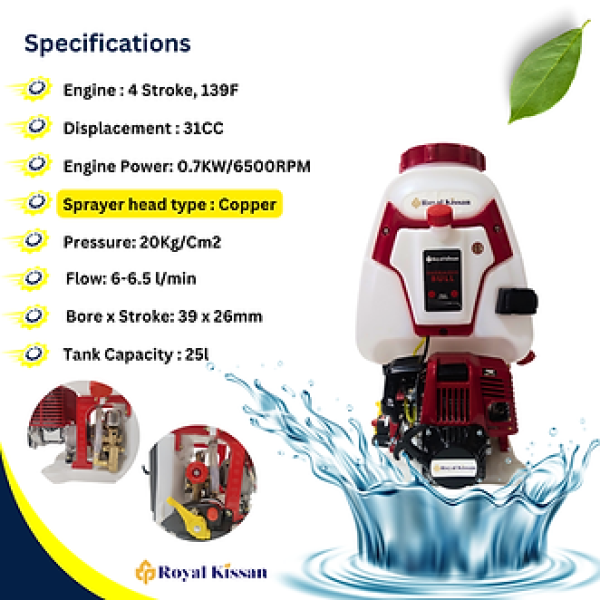 Royal Kissan 4-Stroke Engine Knapsack Power Sprayer – 6500 RPM with 25 L Tank